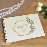 Personalised Wedding Guest Book Plywood Cover Leaf Pattern