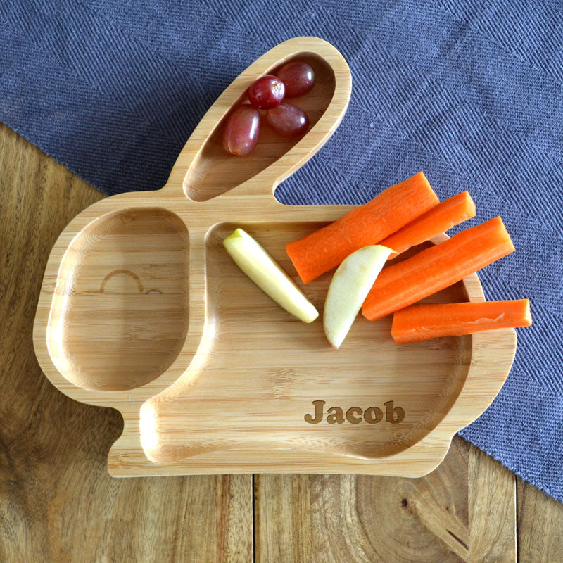 Personalised Bamboo Baby Plate Rabbit Suction Cup