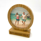Personalised Bamboo Photo Frame Engraved Double Sided Round Photo Frame Always Personal 