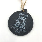 Personalised Engraved Teddy My First Christmas Slate Decoration Slate Christmas Decoration Always Personal 