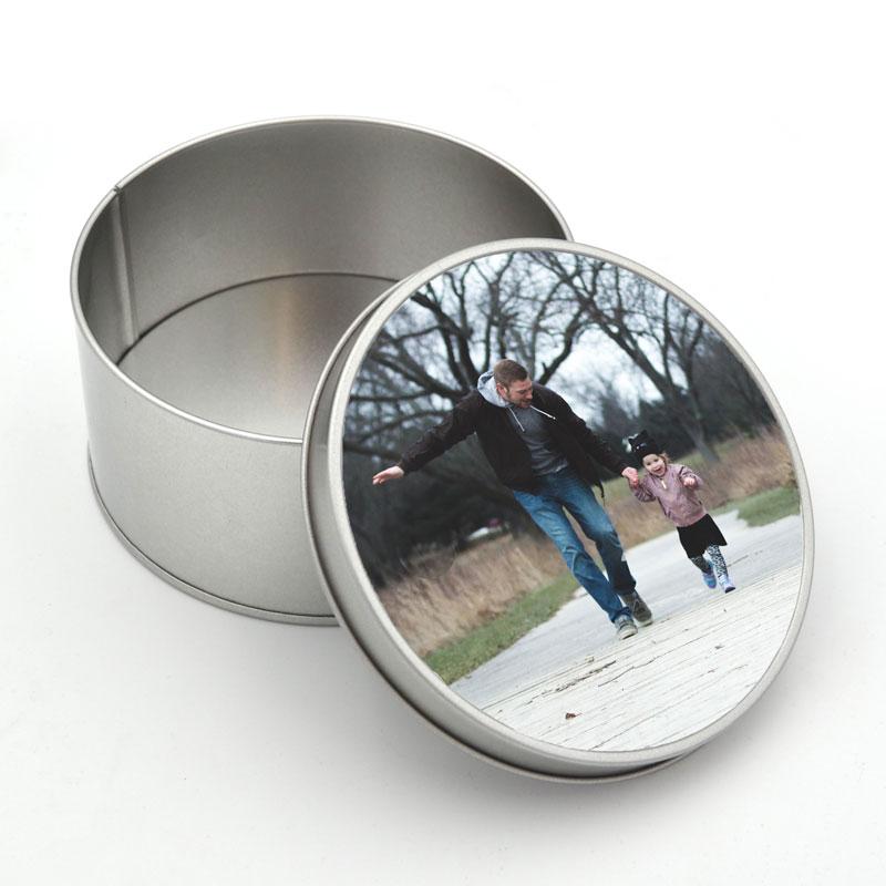 Personalised Round Metal Photo Tin Tin Always Personal 