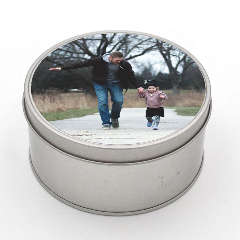 Personalised Round Metal Photo Tin Tin Always Personal 