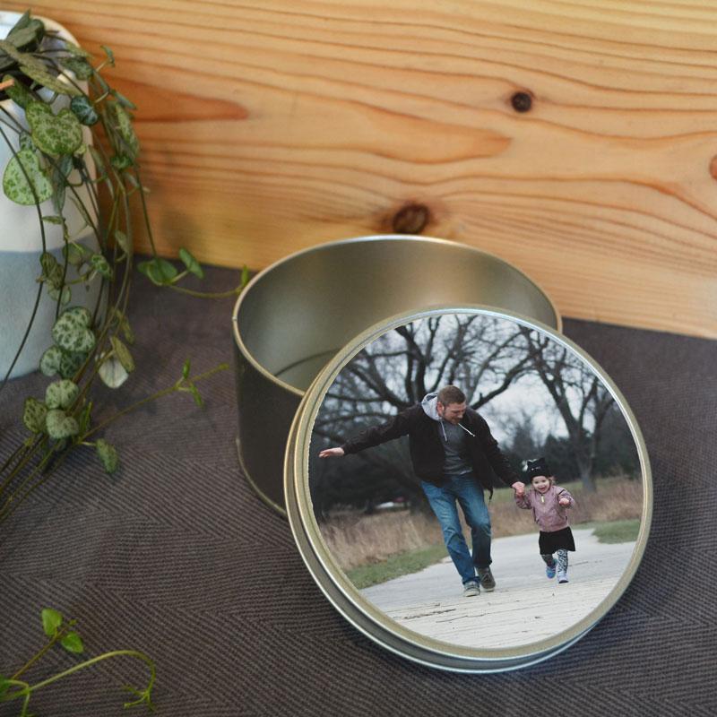 Personalised Round Metal Photo Tin Tin Always Personal 