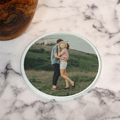 Round glass coasters with custom photo