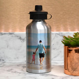 Personalised photo water bottle in silver