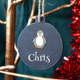 Personalised Round Slate Bauble Christmas Character and Name or Message