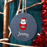 Personalised Round Slate Bauble Christmas Character and Name or Message