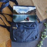 Stylish denim city backpack with custom printed photo