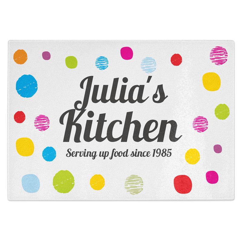 Personalised Message Spotty Glass Chopping Board Chopping Board Always Personal 