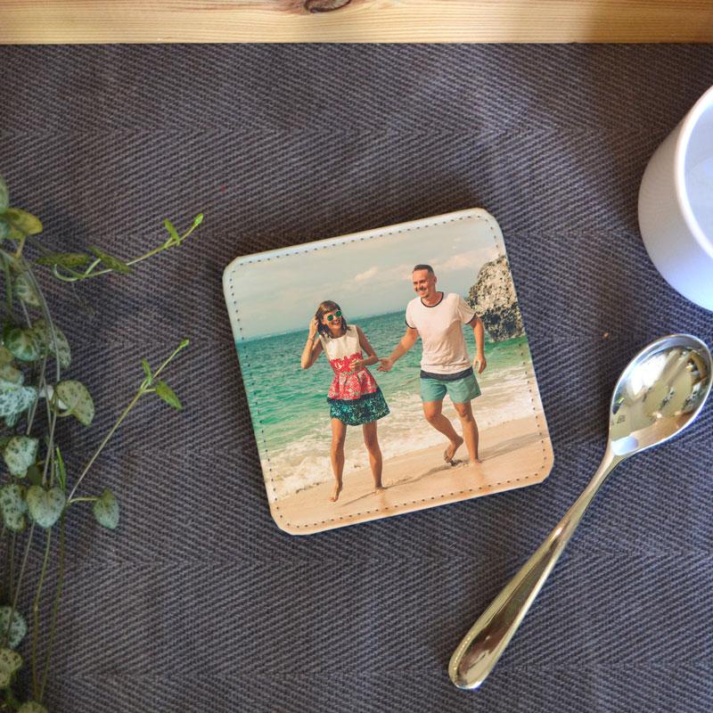 Personalised Square Leather Look Photo Coaster Coaster Always Personal 