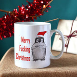 Personalised Funny Swearing Penguin Christmas Mug