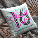 Personalised Sweet Sixteen Pink and Mint Green Cushion Cushion Always Personal 