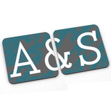Personalised Couple's Initial Teal and Grey Coaster Pair Coaster Always Personal 