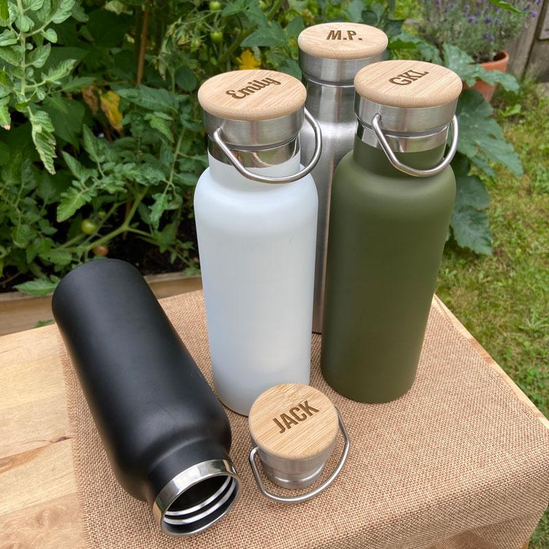 Personalised Insulated Metal Water Engraved Bamboo Lid Hot/Cold Water Bottle Always Personal 