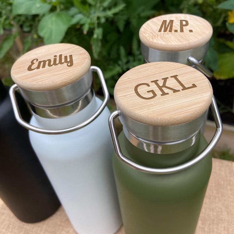 Personalised Insulated Metal Water Engraved Bamboo Lid Hot/Cold Water Bottle Always Personal 