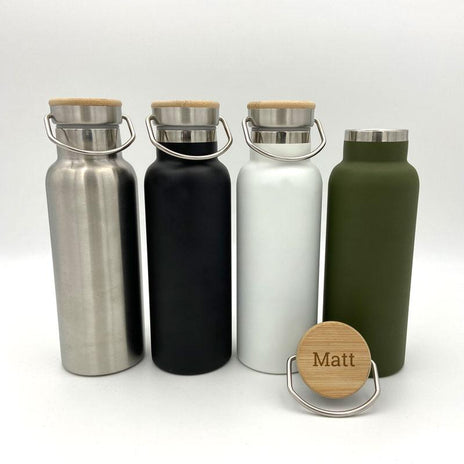 Personalised Insulated Metal Water Engraved Bamboo Lid Hot/Cold Water Bottle Always Personal 