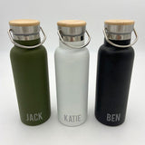 Personalised Insulated Metal Water Bottle Hot/Cold Camping Bamboo Lid Personal Water Bottle Always Personal 