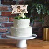 Personalised Wedding Cake Topper Birch Wood Engraved Banner