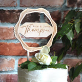Personalised Wedding Cake Topper Birch Wood Hexagon