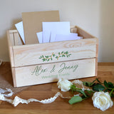 Personalised Wedding Card Box Green Leaf Print
