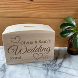 Personalised wedding fund money box made of wood