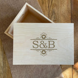 Personalised Wedding Memory Box Wooden Crate Monogram Design