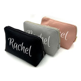 Personalised make up bag available in grey, pink or black