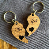 Personalised Couple's Wooden Keyring Set Heart Shape Keyrings Always Personal 