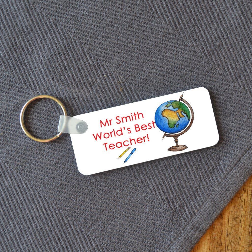 Personalised Worlds Best Teacher Rectangular Key Ring UK Next Day Delivery Always Personal