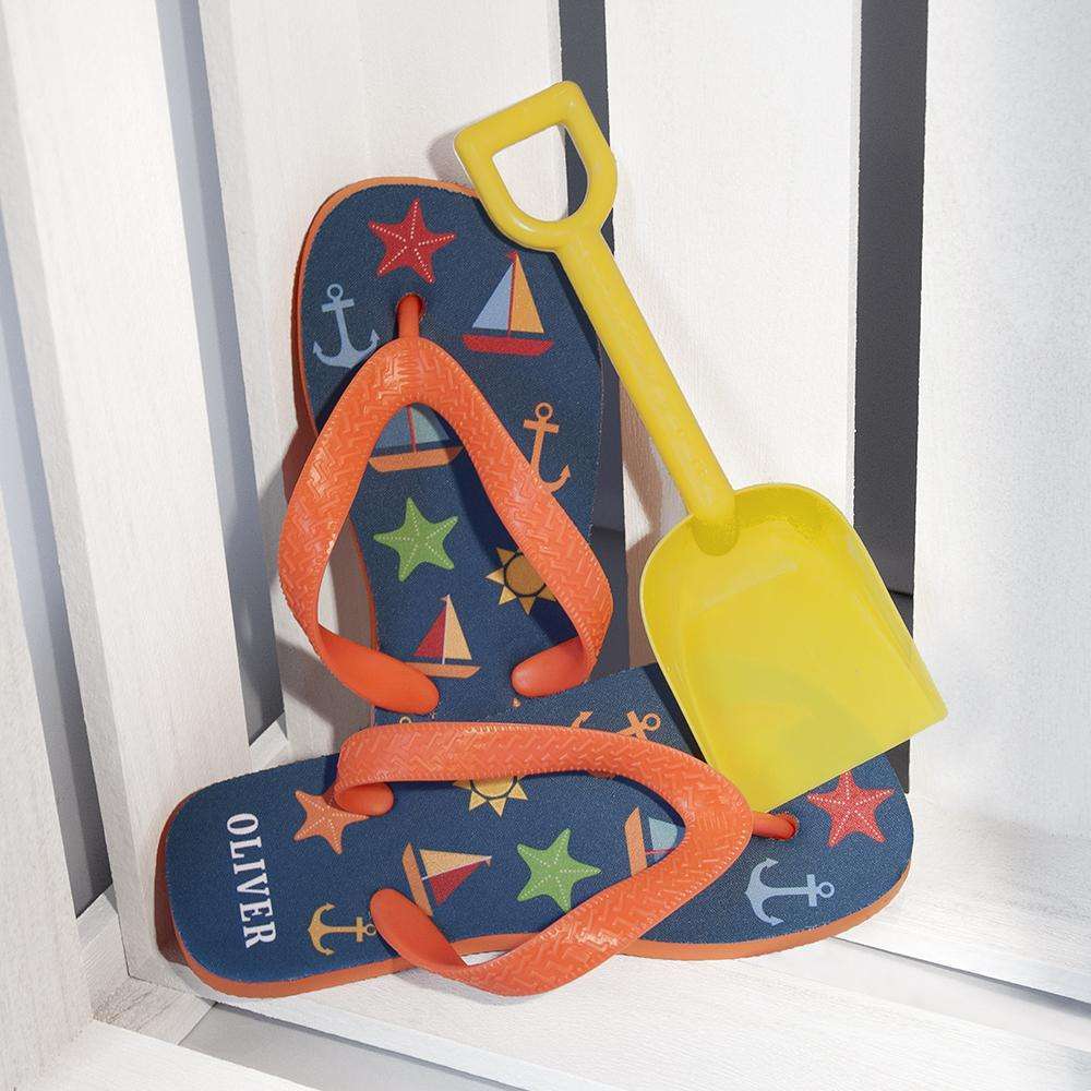 All The Fun At The Beach Child's Personalised Flip Flops In Navy Footwear Treat 