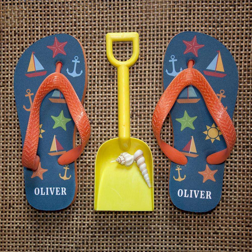 All The Fun At The Beach Child's Personalised Flip Flops In Navy Footwear Treat 