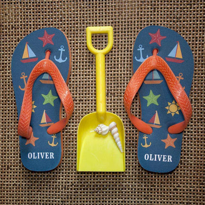 All The Fun At The Beach Child's Personalised Flip Flops In Navy Footwear Treat 