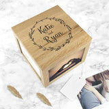 Couple's Oak Photo Keepsake Box With Wreath Design Box Treat 