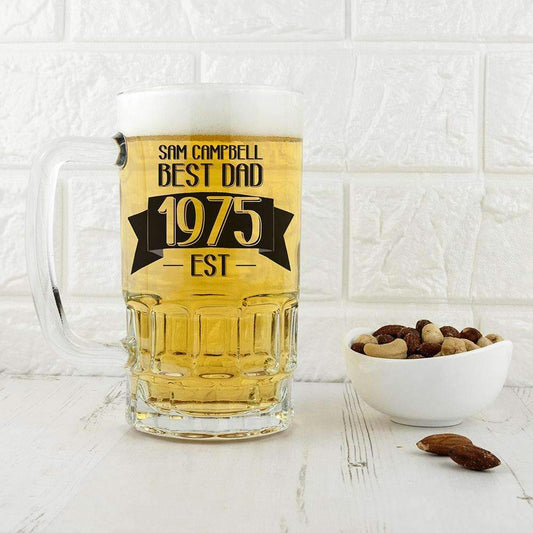 Dad Established In Beer Glass Tankard Glassware Treat 