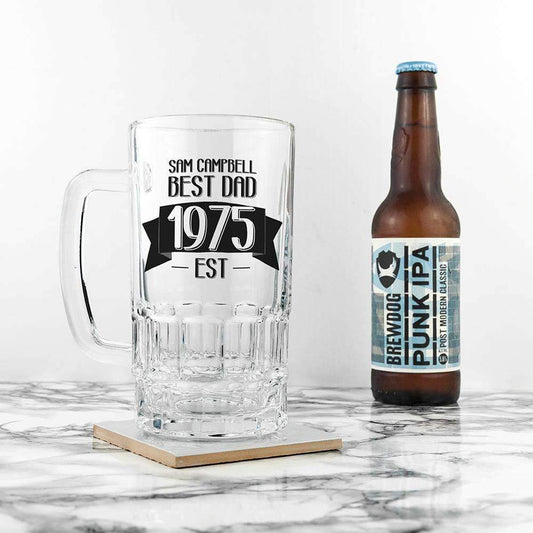 Dad Established In Beer Glass Tankard Glassware Treat 