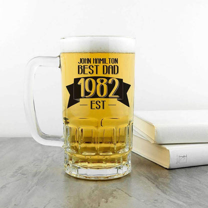 Dad Established In Beer Glass Tankard Glassware Treat 