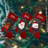 Grey personalised Christmas stocking with character motifs
