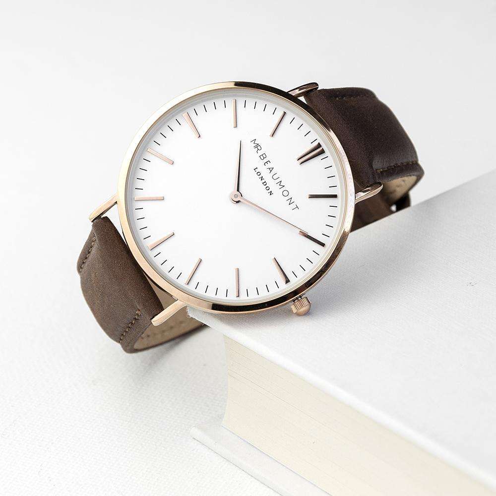 Men's Modern-Vintage Personalised Leather Watch In Brown Accessories Treat 