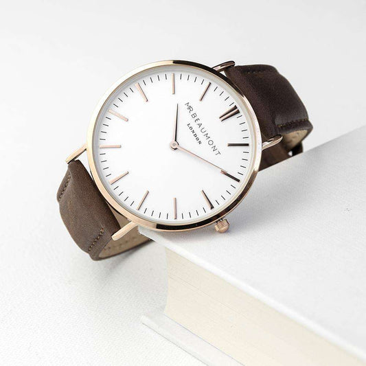 Men's Modern-Vintage Personalised Leather Watch In Brown Accessories Treat 