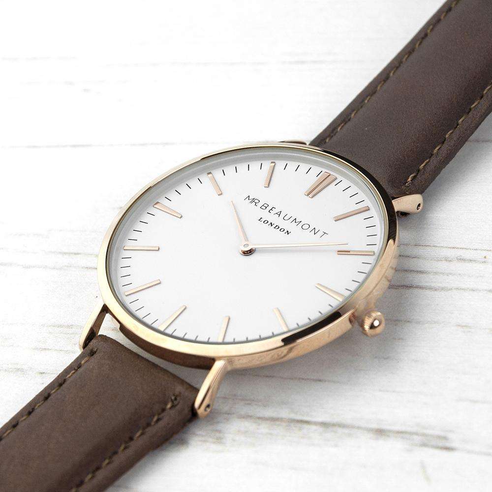 Men's Modern-Vintage Personalised Leather Watch In Brown Accessories Treat 