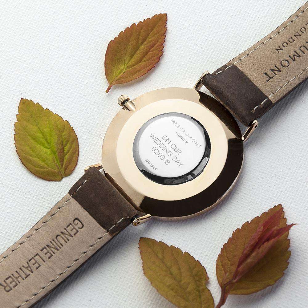 Men's Modern-Vintage Personalised Leather Watch In Brown Accessories Treat 