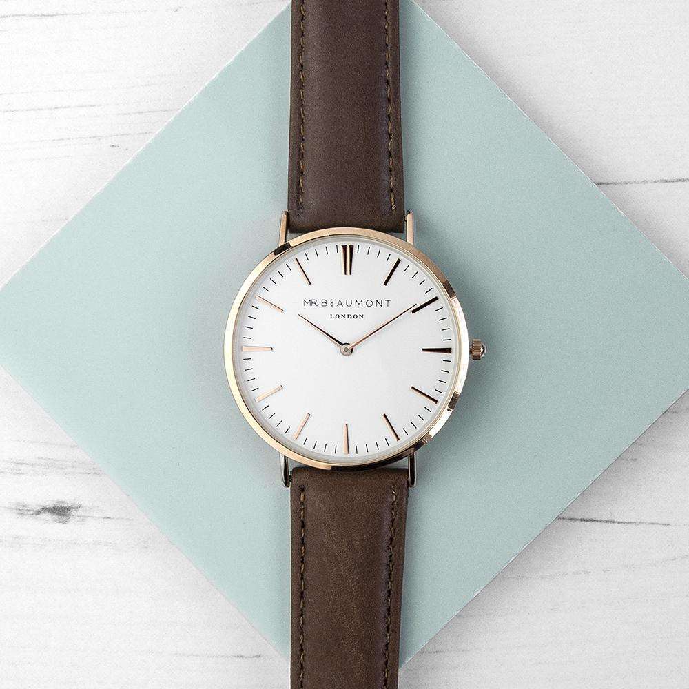 Men's Modern-Vintage Personalised Leather Watch In Brown Accessories Treat 