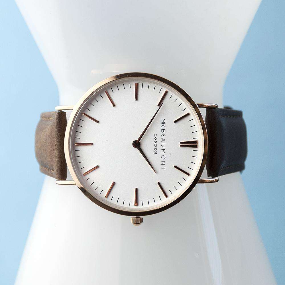 Men's Modern-Vintage Personalised Leather Watch In Brown Accessories Treat 