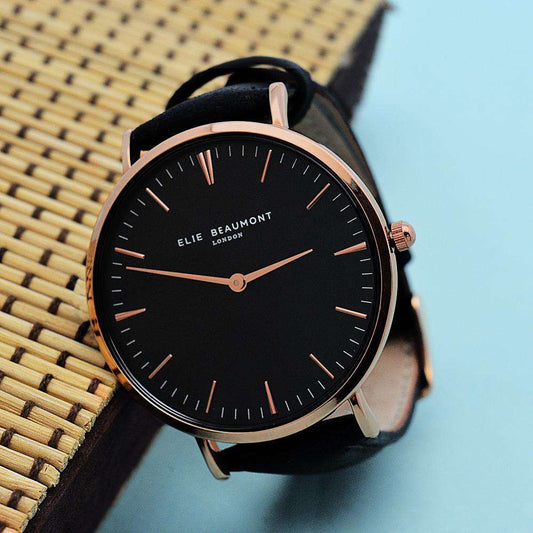 Modern - Vintage Personalised Leather Watch in Black Accessories Treat 