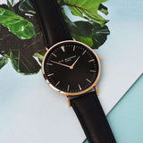 Modern - Vintage Personalised Leather Watch in Black Accessories Treat 