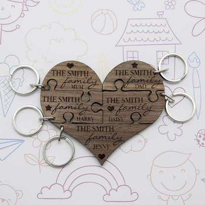 Our Family Heart Wooden Jigsaw Keyring Keyrings Treat 