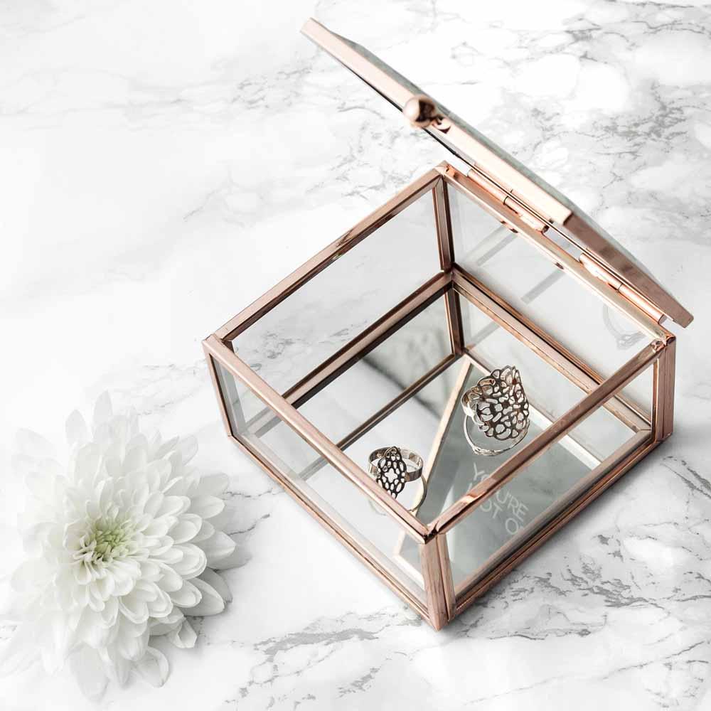Personalised Rose Gold Glass Trinket Box Box Treat 