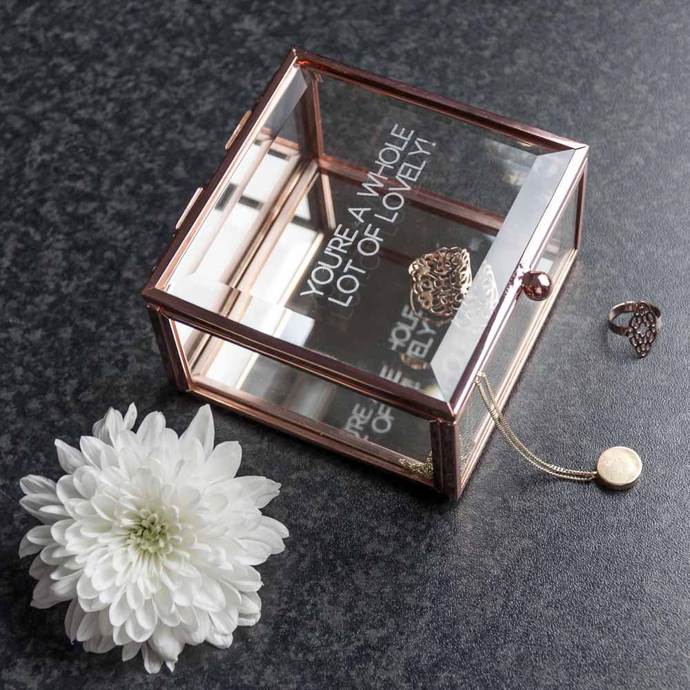 Personalised Rose Gold Glass Trinket Box Box Treat 