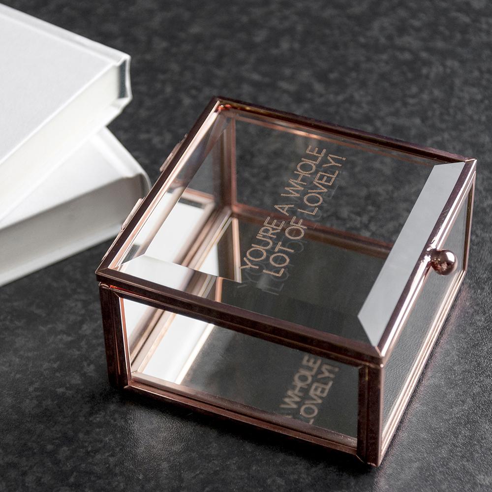 Personalised Rose Gold Glass Trinket Box Box Treat 