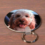 Round photo keyring example with dog on it